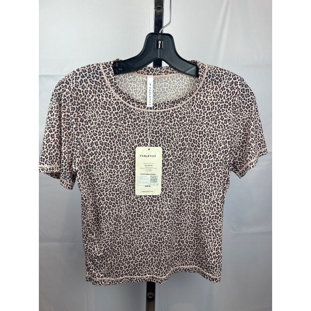 NWOT Fabletics Womens Fine Touch Short Sleeve Tee Dusty Rosette Leopard M